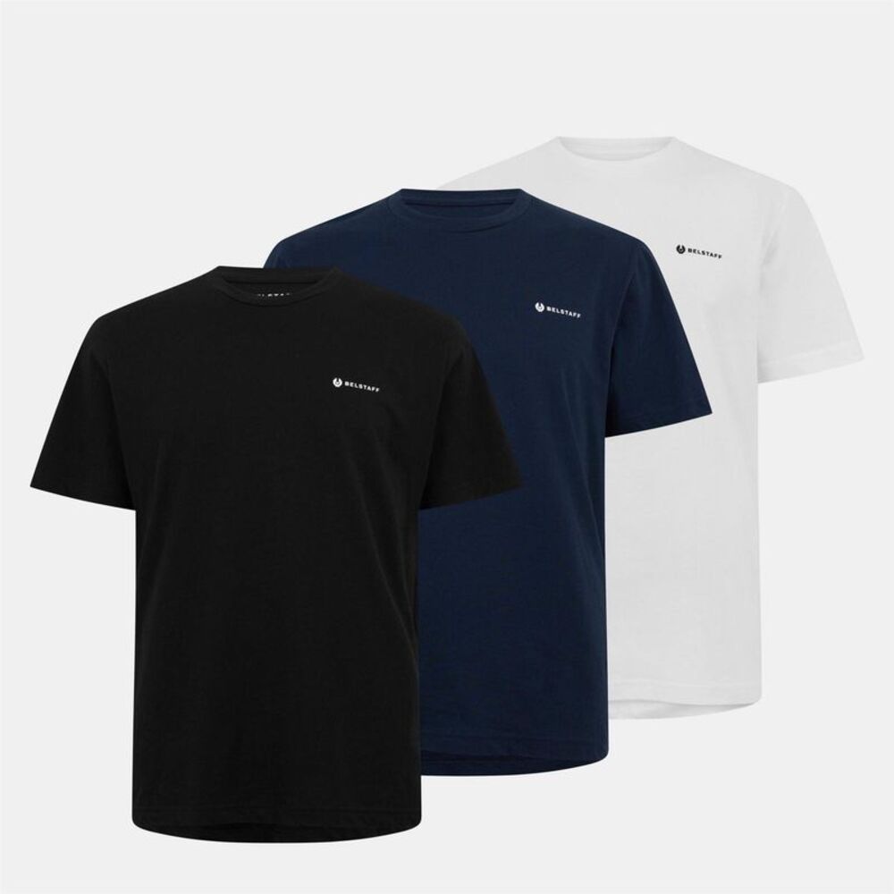 Belstaff Mens Logo Cotton T-Shirt (Pack of 3) / Black/Ink/White